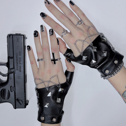 PU Studs Black Gloves Design Leather Punk