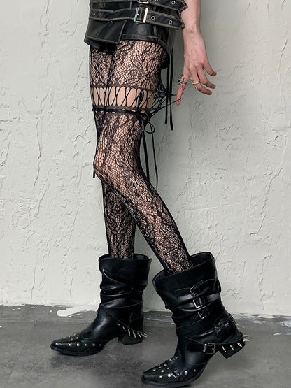 Self-tie Color Design 5 Punk Hollow-out Options Tights Straps