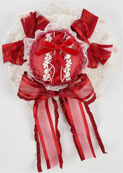 Mini Red Hat Ribbon Lace White