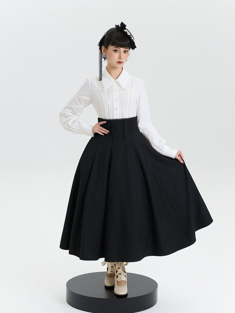 High Black Long Lolita Waist Skirt