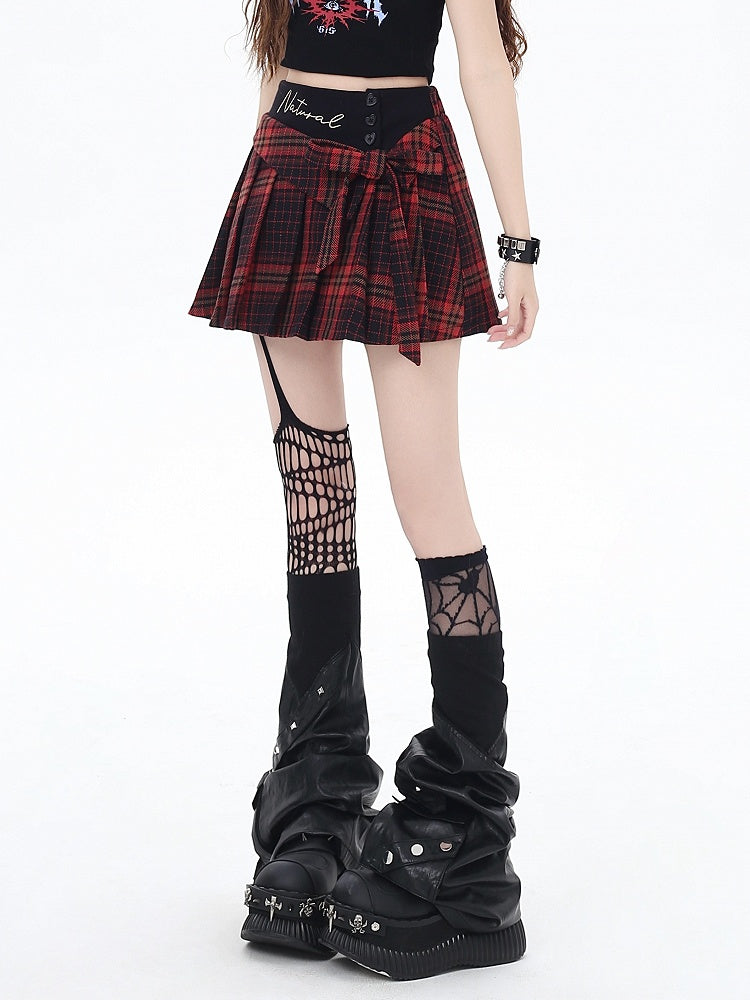 Glamorous Taille Bowknot Mini Plissee Rock Rot Plaid Hohe