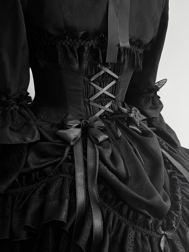 Black Gothic Lolita JSK with Butterfly Embroidery - Tachycardia