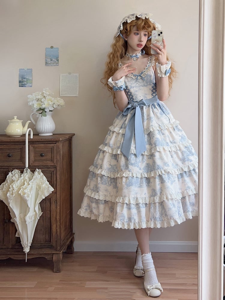 Hem Detachable Blue Print Grapes Skirt Lolita Jumper