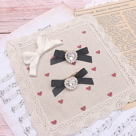 Hairclip 4 Heart Jirai Rhinestone Color Options Bowknot Kei