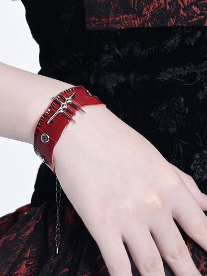 Red Bracelet Metal PU Decorated