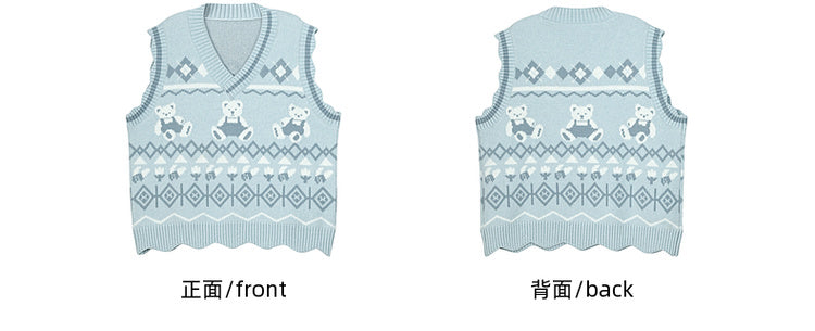 Blue Teddy Bears Pattern Scalloped Edge Trim Vest