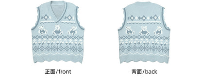 Blue Teddy Bears Pattern Scalloped Edge Trim Vest