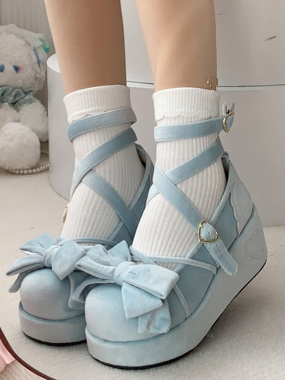 Lolita Mary Bow Blue Janes for Sweet Decor with Platform