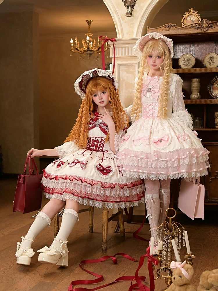 Embellishment Lolita White Blouse Pink Accents Bow Sweet Ruffle with