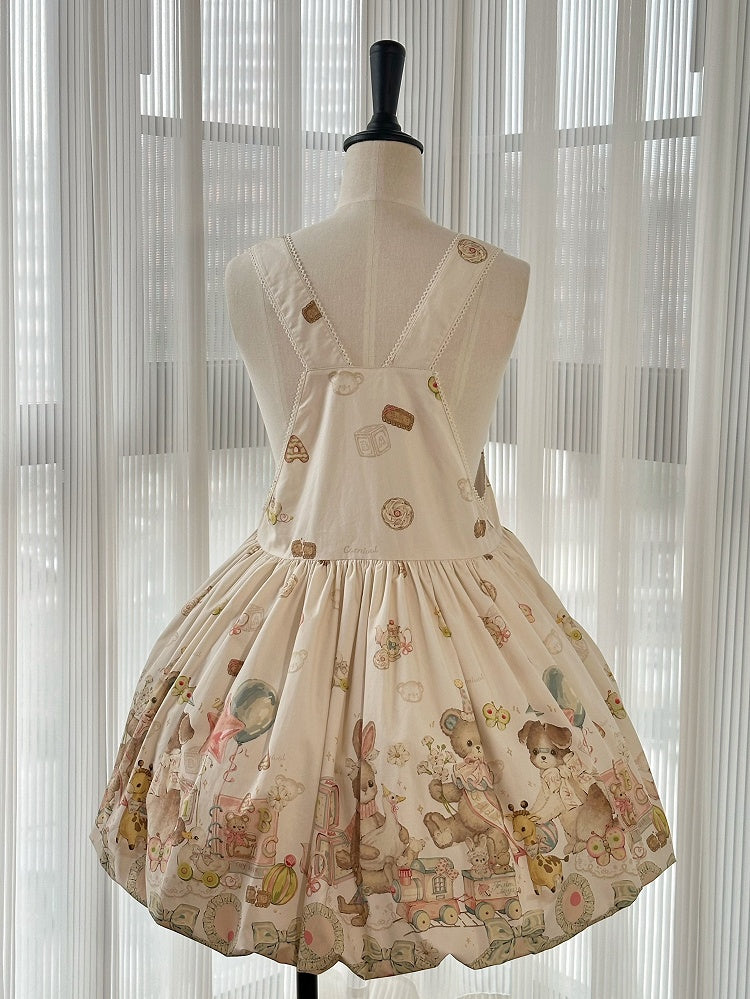 Print Overall Lolita Bubble Doll Sweet and Teddy Puppy Dress