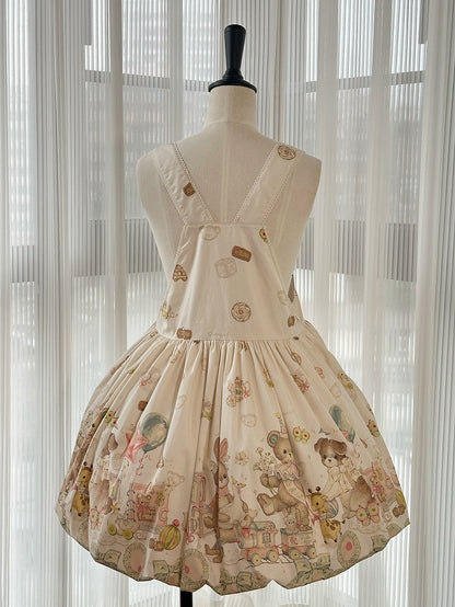 Print Overall Lolita Bubble Doll Sweet and Teddy Puppy Dress
