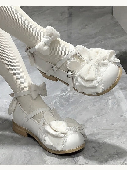 Low/Mid-heel Ear Adjustable Comfortable White Bow Crisscross Design with at Mary Bunny Janes Top