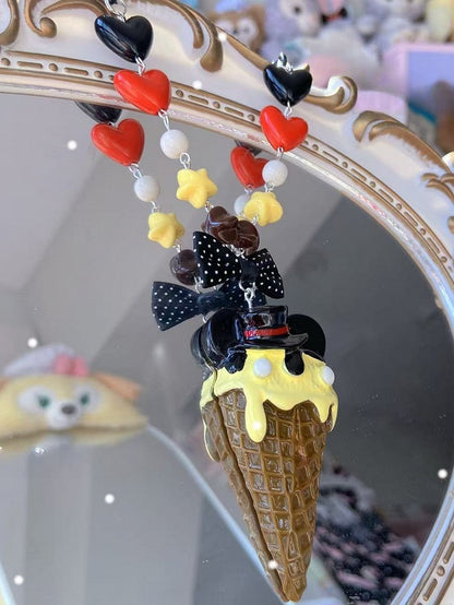 Eiscreme Perlen Rosa/Weiß Gelb/Rosa/Dunkel Verziert Halskette Anhänger Bowknot