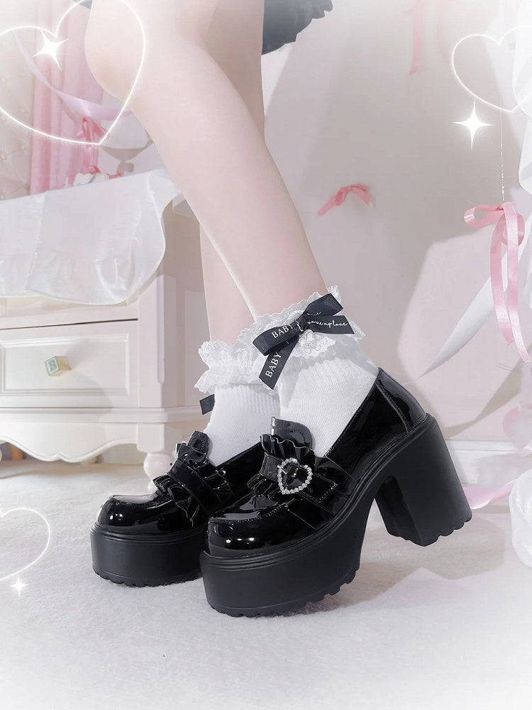 Black Chunky Platform Loafers with Beaded Heel - Sarina