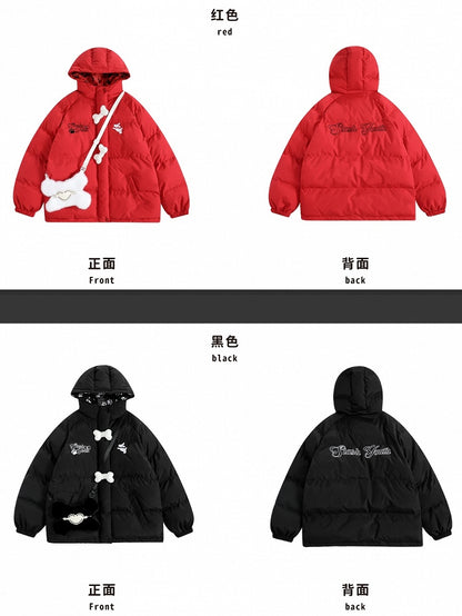 Black/Red Cute Puppy Hooded Jacket with Free Bone Shaped Crossbody