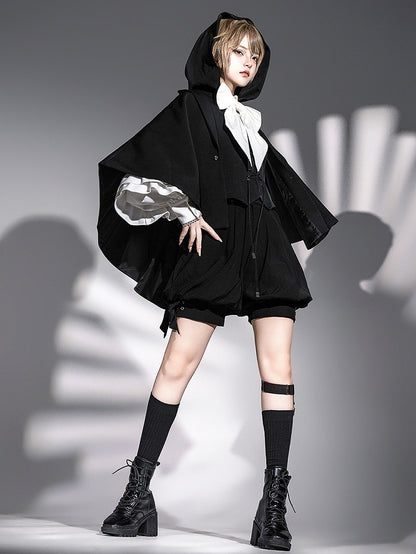 ファッション王子裾ロリータ黒ケープハイロー