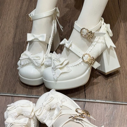 Lolita White Shoes - 8cm Jane and Strap Mary Adjustable Heel Elegant