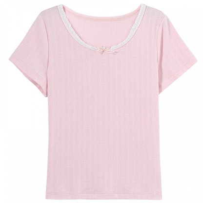 かわいい夢Tシャツ ピンク ラウンドネック