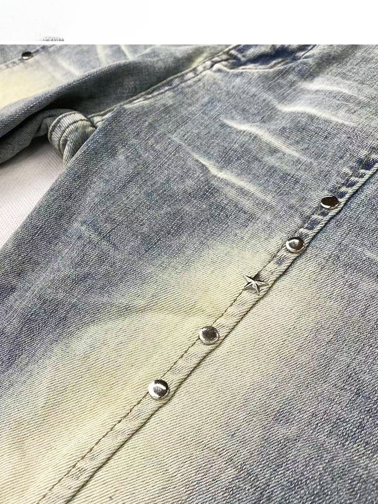 Verzierte Jeans, verblasste Bündchen, Y2K, ausgefranst, glamourös, blau, roh, Schlagtasche, Silhouette, gewaschen und