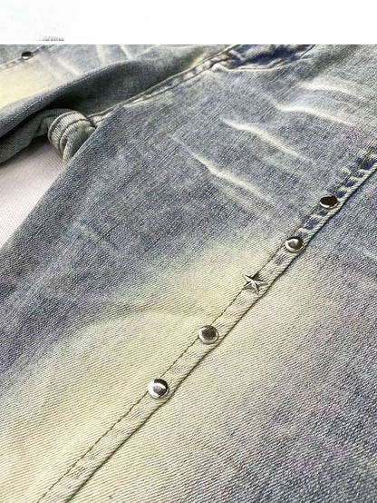 Verzierte Jeans, verblasste Bündchen, Y2K, ausgefranst, glamourös, blau, roh, Schlagtasche, Silhouette, gewaschen und