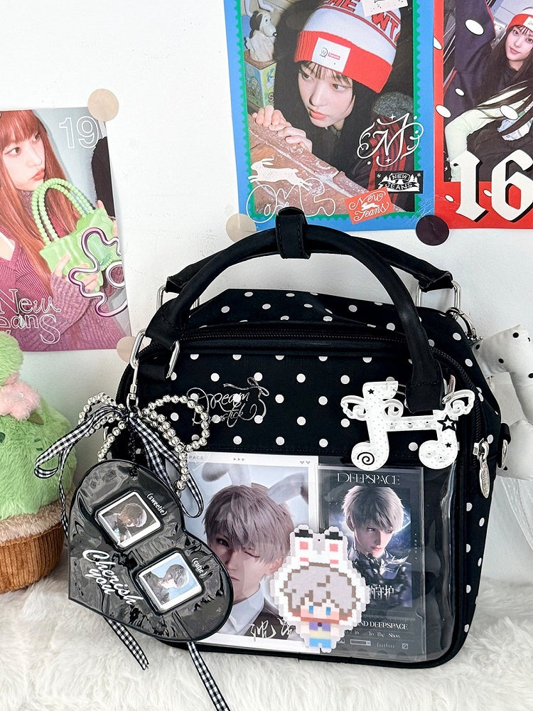 Kawaii Black Polka Dot Crossbody Bag Heart Window Design - DRDR
