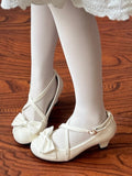 Mary Heeled at 6cm Top Crisscross PU White Janes Bow Elegant Design -
