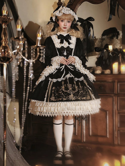 Candle Embroidery Bell-Sleeve Velvet OP Gown - Bramble Rose