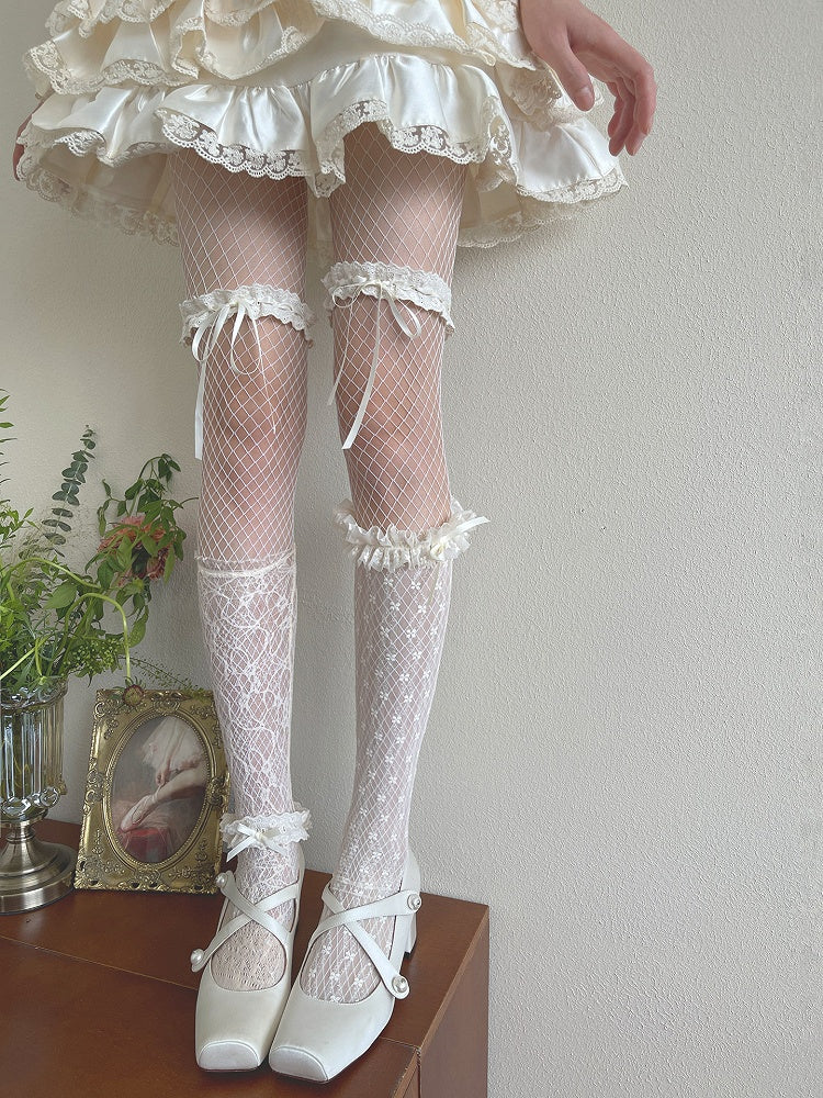 White Fishnet Tights, Lace Stockings and Ankle Sock Options