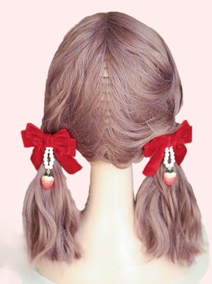 Bowknot Hairclip Lolita Pearl Black/Red Sweet