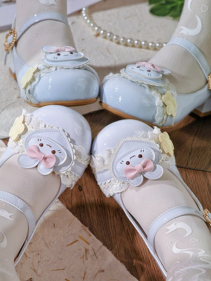 Shoes Low-heel Trim Lace Sweet Light - Blue Lolita