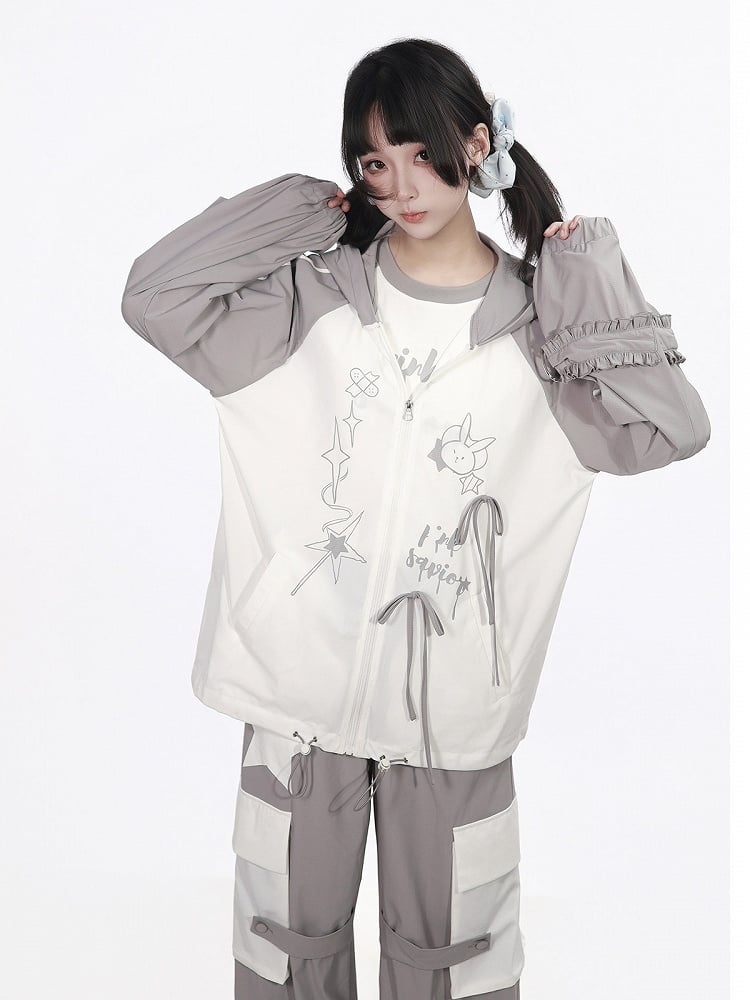 Cool-Touch Cartoon Print Hooded Jacket - PINK SAVIOR