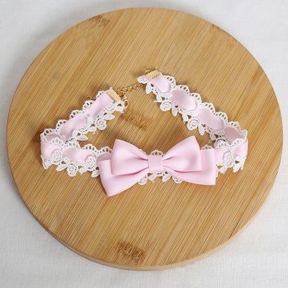 Sweet Blue / Lace White Choker Bowknot Lolita Pink