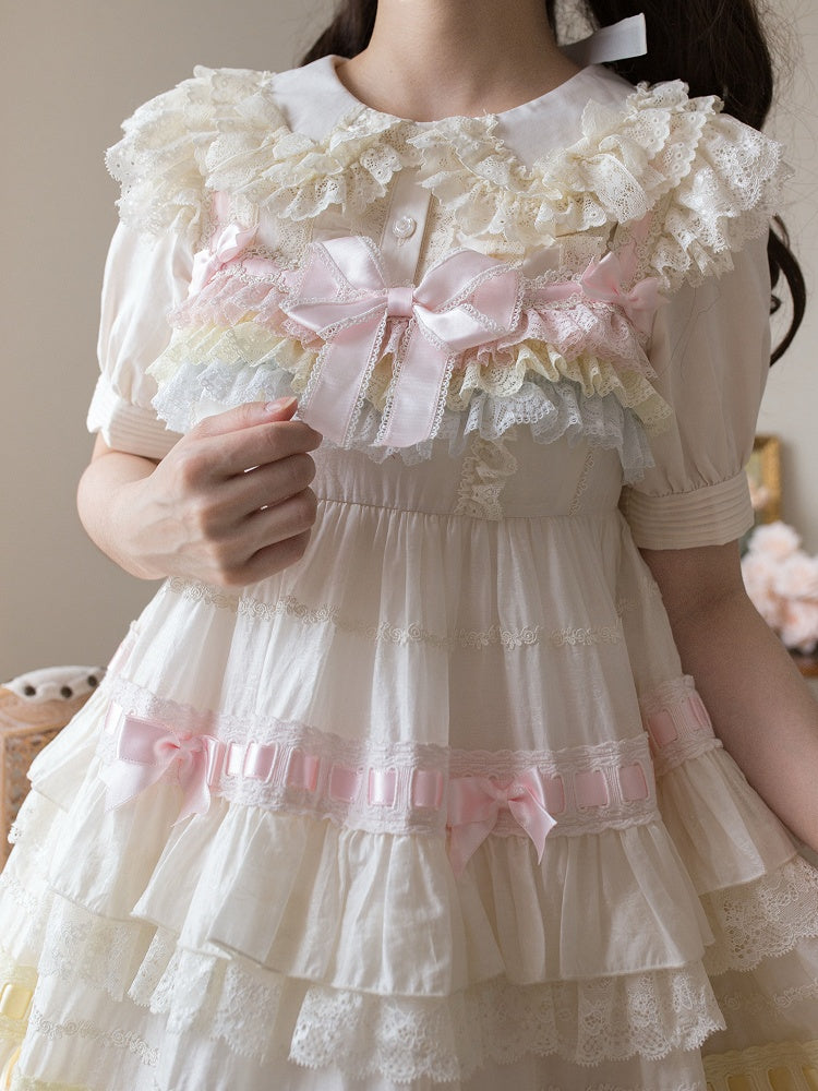 ブラウス ベージュ パフスリーブ ピーターショートパン コットンカラー