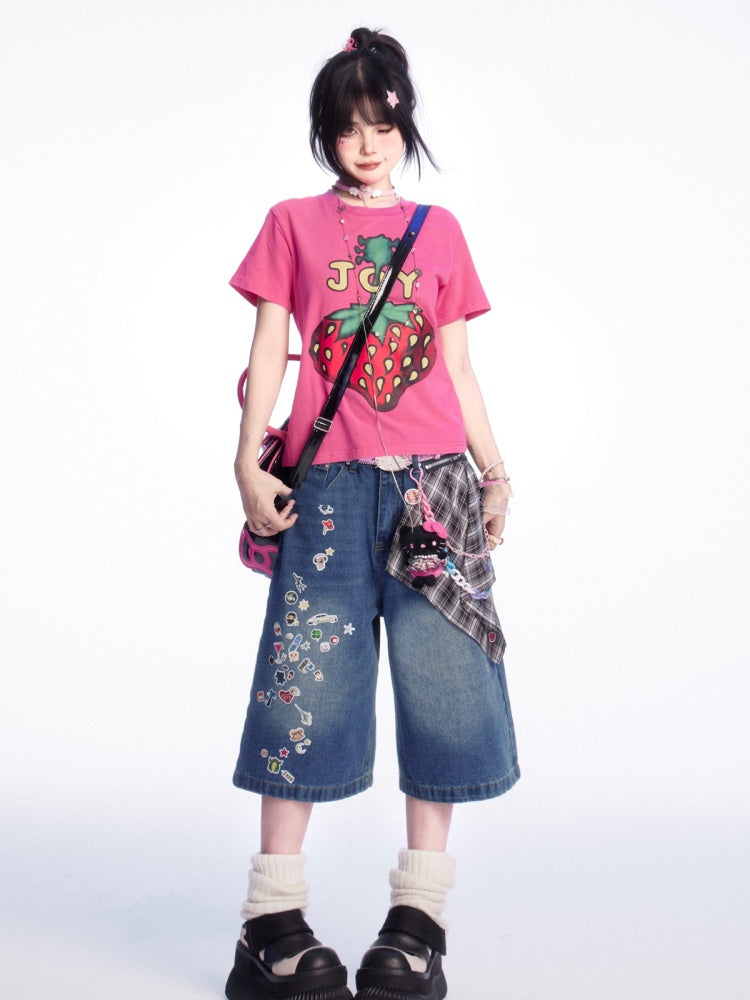 Cartoon Sticker Vintage Print Schwarz/Blau