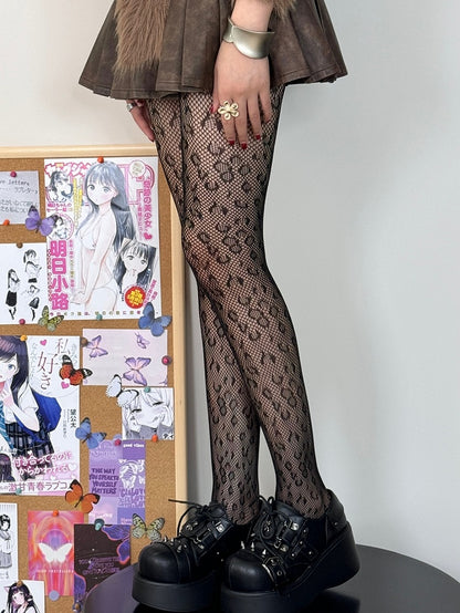 Gemusterte Strumpfhose Schwarz Leopard Y2K