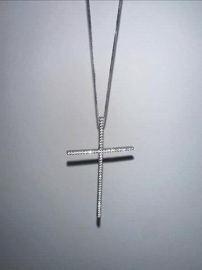 Rhinestone Silver Long Cross Necklace