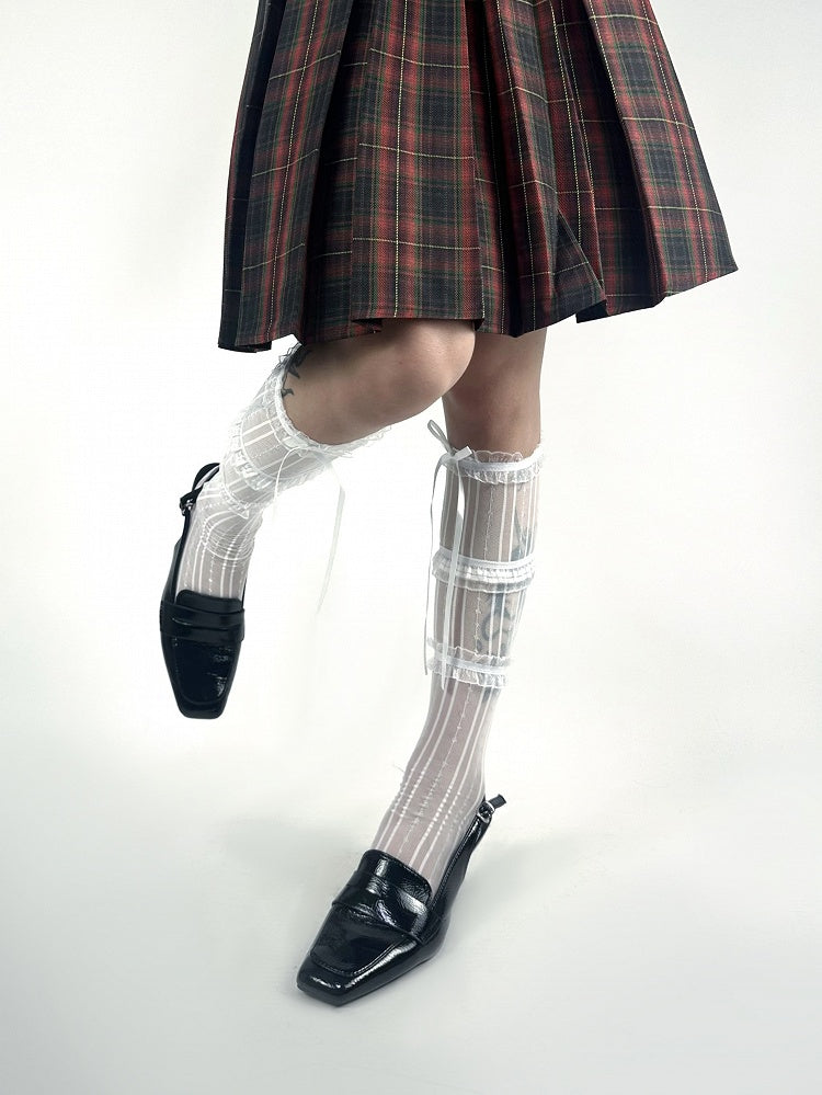 4 with Ruffle Colors Socks Calf Breathable Decoration Lace 3-Layer Bow