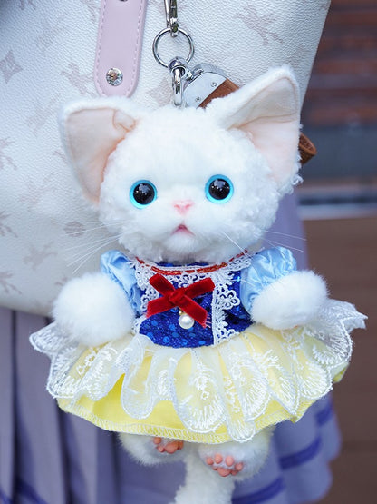 Cute Black/Gray/White with Skirt Yellow Devon Keychain Cat Accent