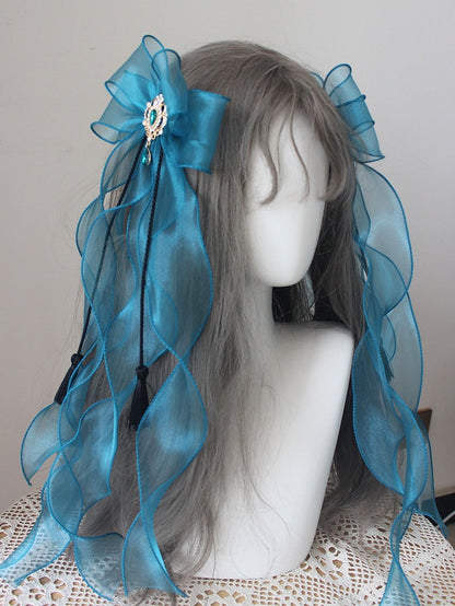 Hairclips Decorated Peacock Rhinestone Blue Big Bow