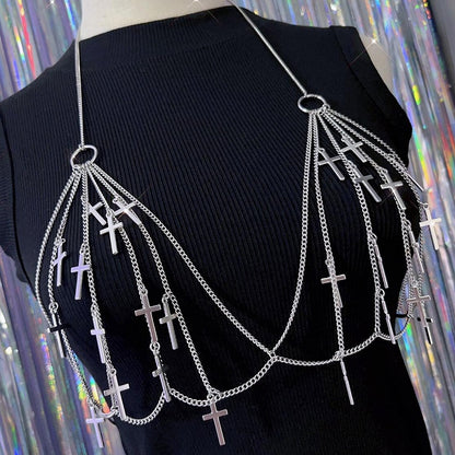 シルバーチャーム Y2K クロスチェストチェーン