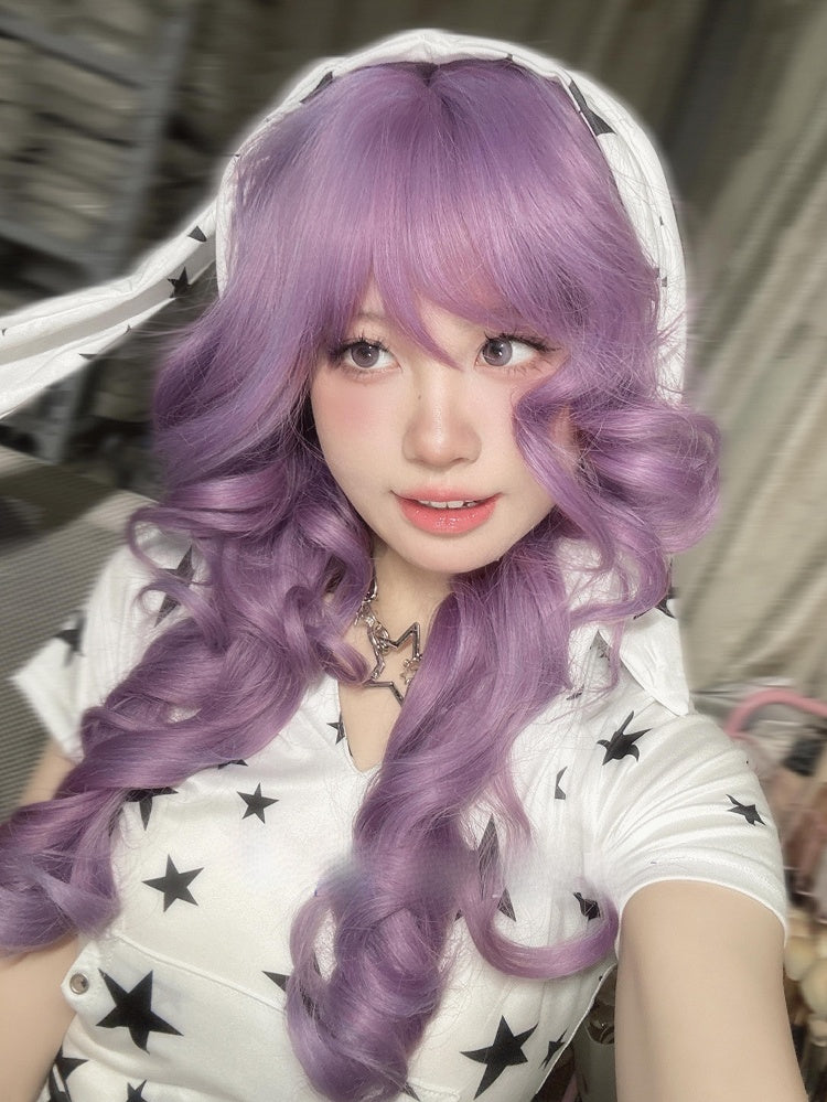 長さウィッグ エアウェーブ 前髪付き 70cm パープル