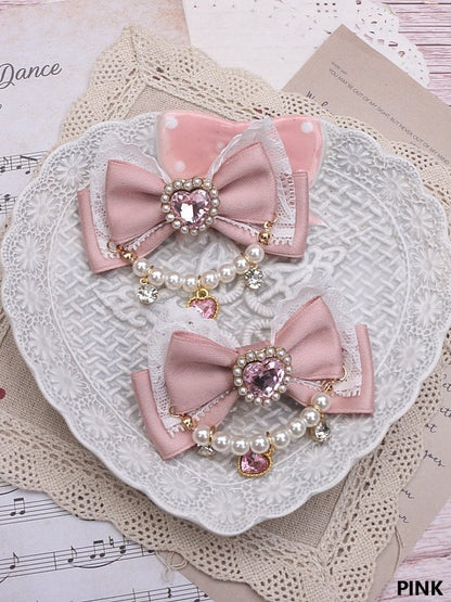 Heart Hairclip Options Pearl Color Bowknot Jirai Chian 8 Rhinestone Kei