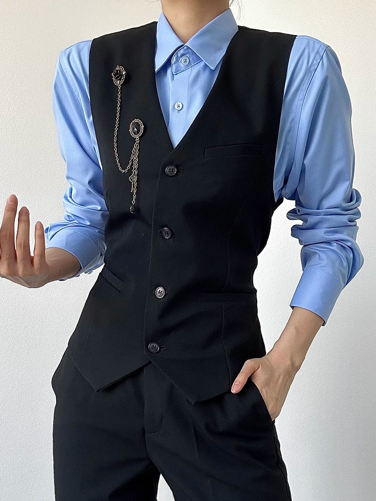 Collar Shirt Sleeve Modal Button Light Ouji Unisex with Lolita Cuffs Blue Long Pointed Flat