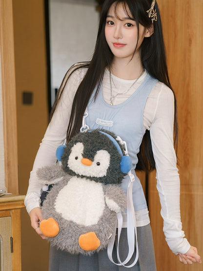 Backpack Plush Gray Cute Penguin