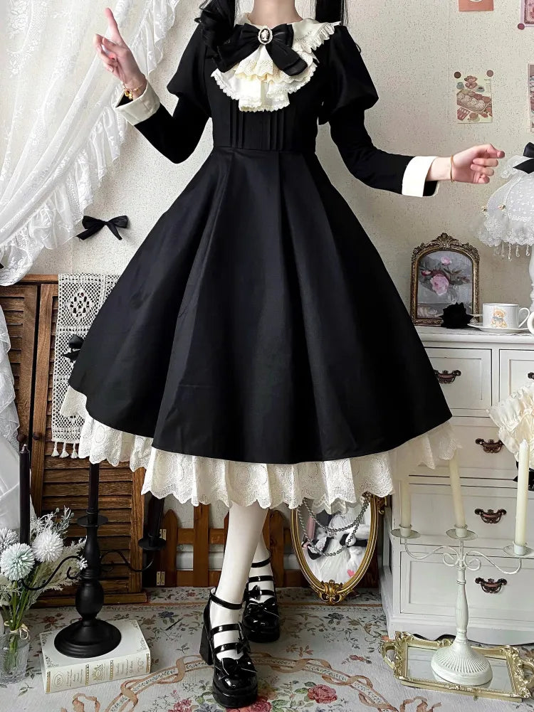 Beige Clearance-Size Piece Black Lolita and Juliette 84CM S Sleeves Maid Bust for One Apron Set +