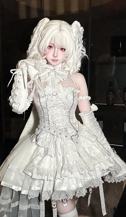 イリュージョンホワイトノースリーブビッグホルタートップボウネック