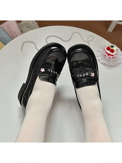 Black Blossom Heel Shoes Embroidery Toe Options Square 3 Cherry