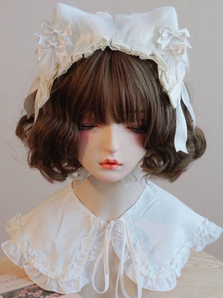 Weiße Katzenspitze mit Schleife und Ohr-Haarband