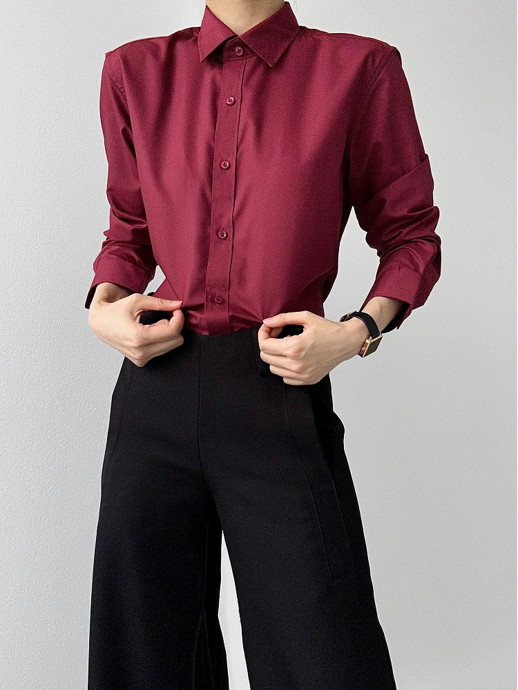 Shirt Unisex Pointed Front Collar Wine Cuff with Ouji Red Lolita Button