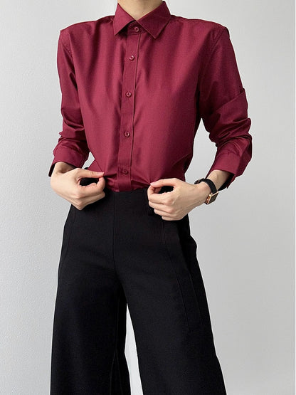 Shirt Unisex Pointed Front Collar Wine Cuff with Ouji Red Lolita Button